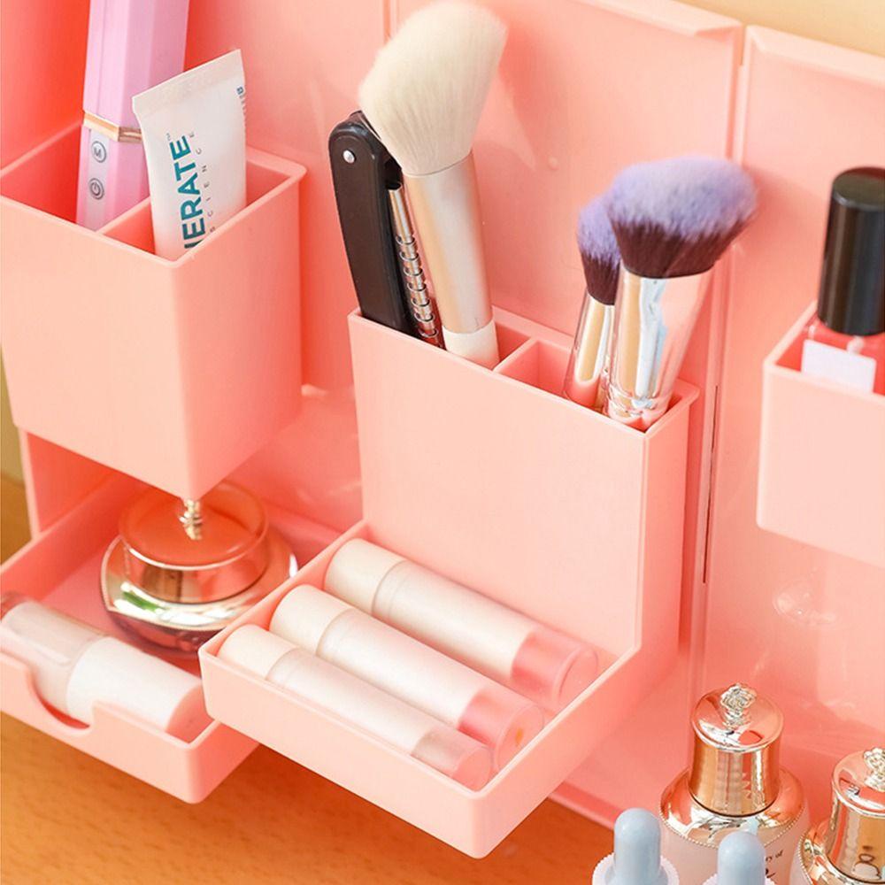 Lanfy Desktop Organizer Plastik Lipat Kamar Kantor Sekolah Makeup Brushes Holder Phone Stand Holder Pulpen Organizer Kotak Penyimpanan