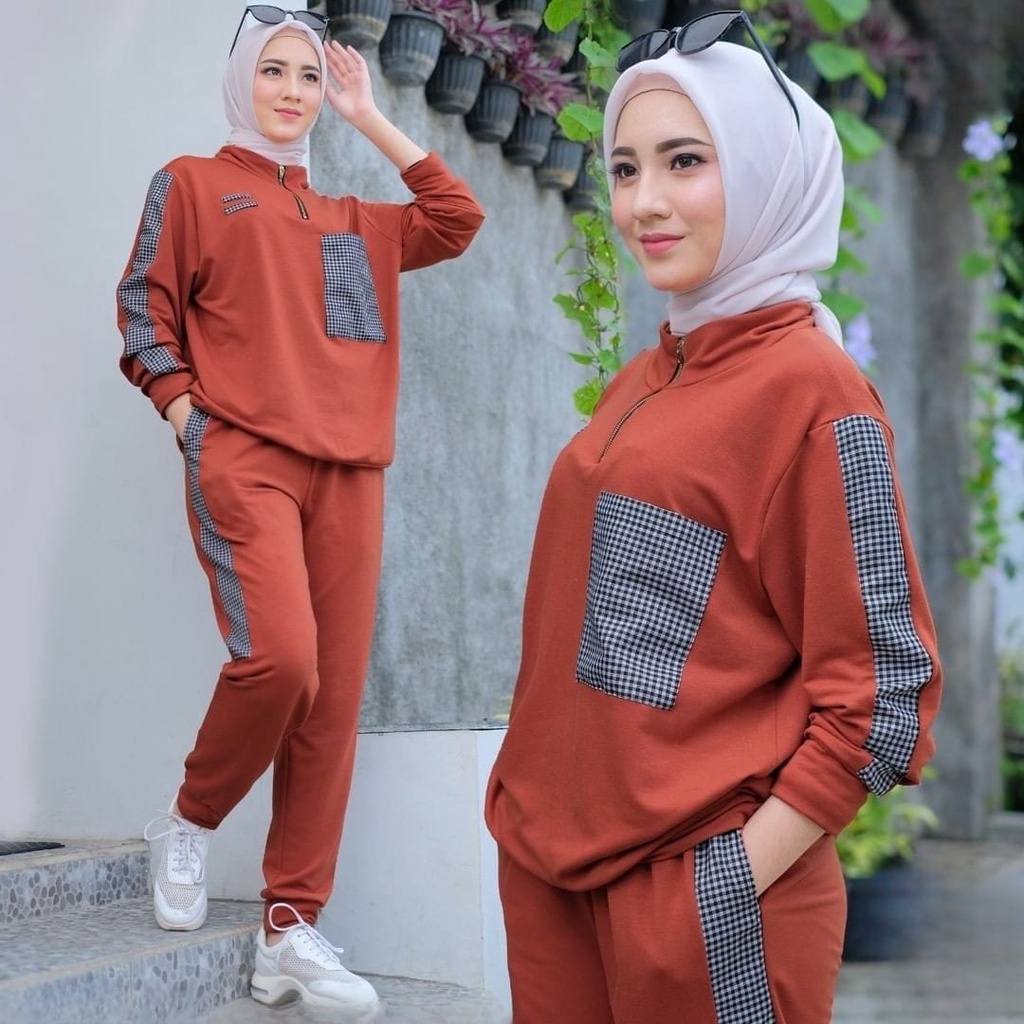 Madalika Sporty 2in1 Setelan Sport Wanita Muslim Lengan Panjang Fit To L Besar