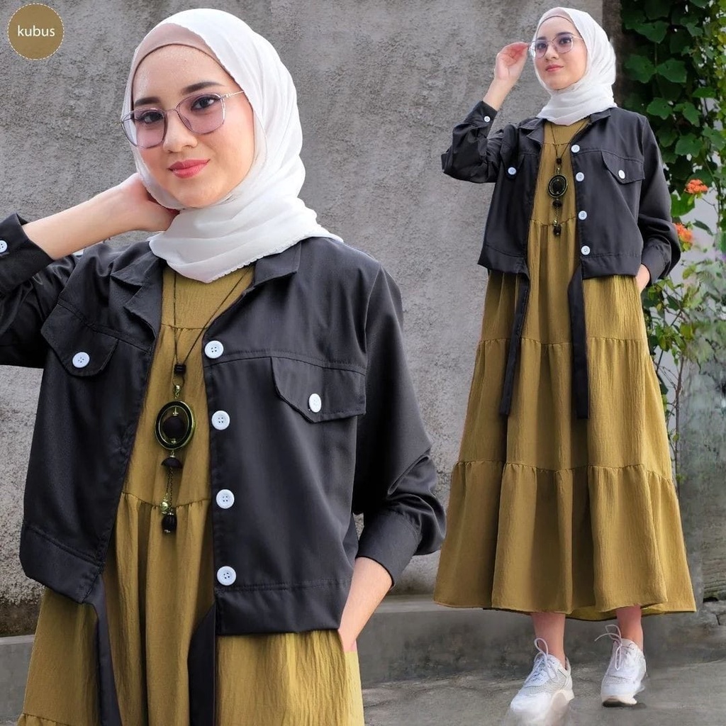 GAMIS STORE - Keysa Set 2in1 Setelan Baju Gamis Muslim Fit To L Besar Premium Stelan Free Rompi