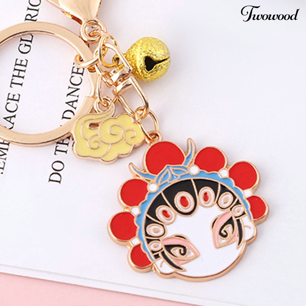 Twowood Auspicious Clouds Bell Enamel Key Chain Gaya Cina Peking Opera Key Ring Backpack Ornament