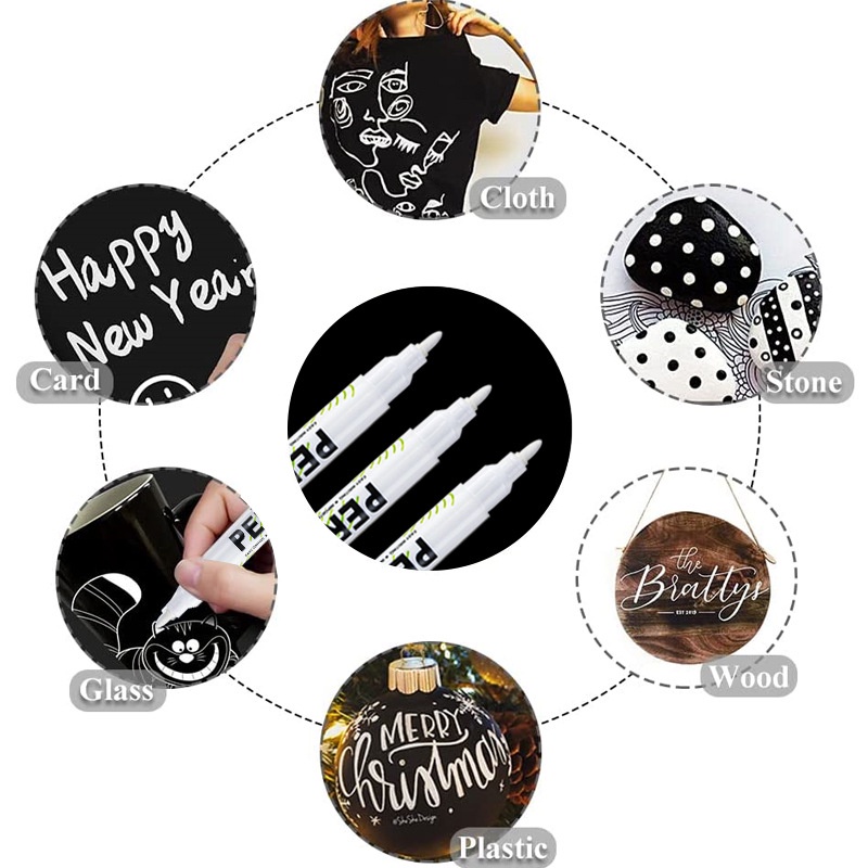 [Harga Grosir] 1PC 1.0/3.0mm Penanda Putih Berminyak Ujung Serat Penanda Cat Berbasis Minyak Siswa Pena Tulisan Cepat Kering Tahan Air Pena Graffiti Permanen Untuk Ban Kaca Logam