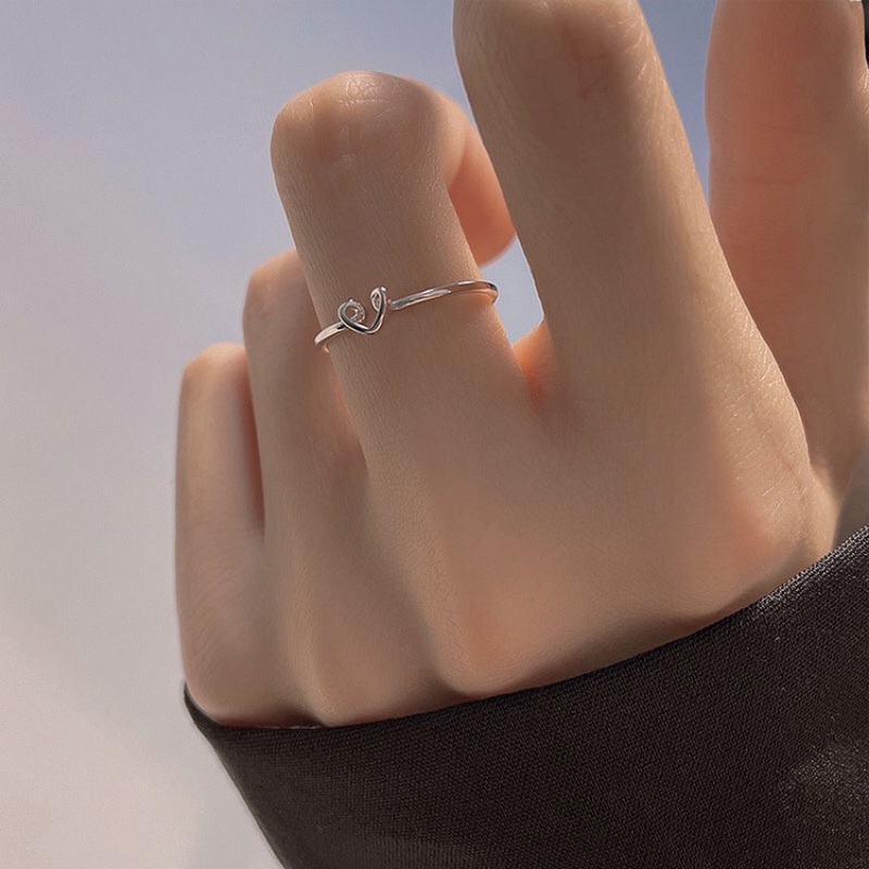 Kami Bunga Korea S925 Perak Memutar Berongga Jantung Cincin Untuk Wanita Gadis Minimalis Spiraling Garis Geometik Terbuka Jari Rings Perhiasan Aksesoris