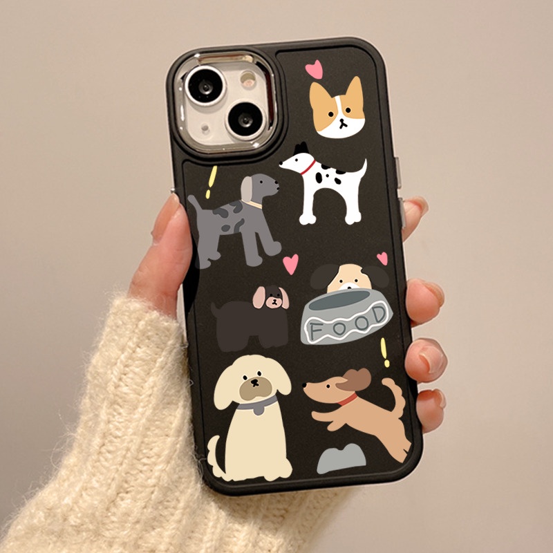 IPHONE Bingkai Tombol Logam Hitam Dan Putih Casing Ponsel Desain Puppy Layar Penuh Kompatibel Dengan Iphone12 13 14 11 Pro Max X Xs Max Xr Vvcdfr