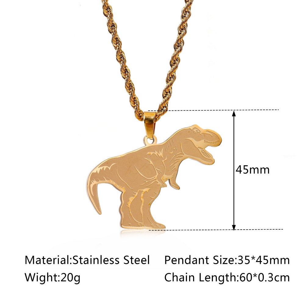 [X C Kalung] Emas &amp; Perak Baru Hip-hop Punk Retro Tyrannosaurus Rex Desain Dinosaurus Titanium Steel Liontin Kalung Anti Karat Untuk Pria Dan Wanita Perhiasan Hadiah Liburan