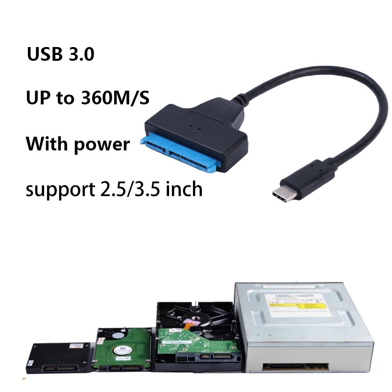 Kabel Data Portable SATA Ke USB Type-C Dual Ports/Kabel Adaptor Hardisk Eksternal 2.5 Inchi/Kabel Sambung SSD Handphone Komputer