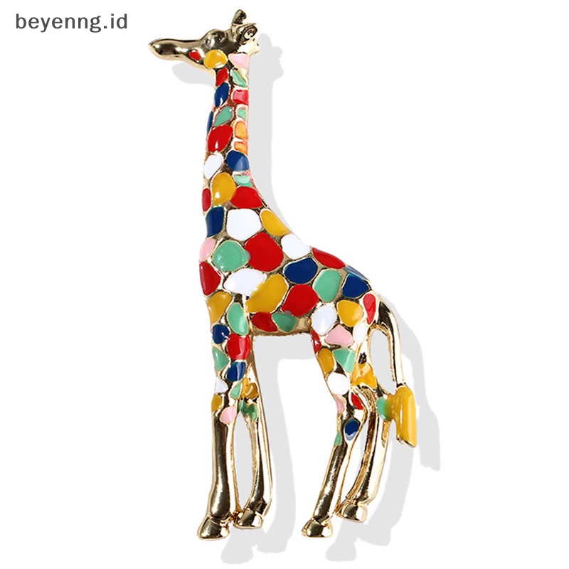 Beyen Enamel Jerapah Bros Pin Wanita Hewan Lencana Korsase Bros Perhiasan Hadiah Lucu ID