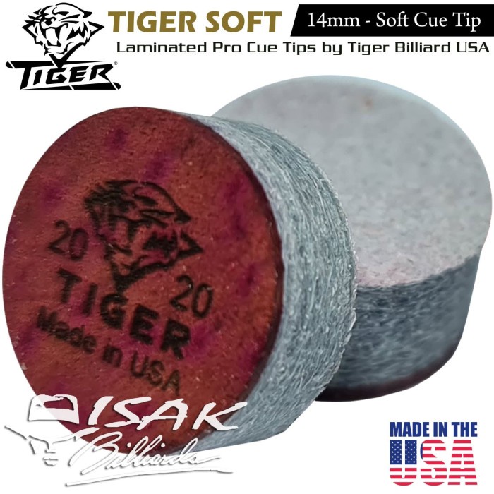 Tiger USA Soft Cue Tip - 14mm Layer Kulit Sapi Lapis Stick Billiard