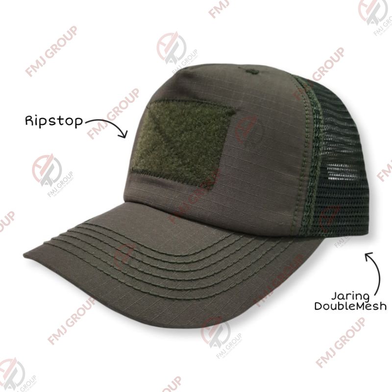 Topi Tactical Perekat Kombinasi Jaring Hitam, Krem, Abu, Hijau Olive/Pol PP