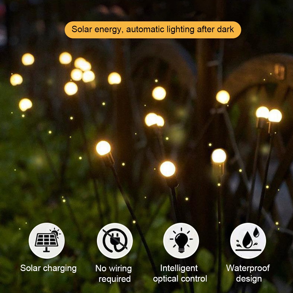 6 LED Lawn Walkway Firefly Bentuk Solar Garden Light Outdoor Tahan Air Lanskap