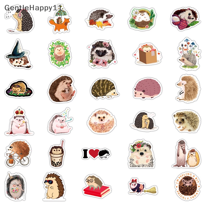 Gentlehappy 60Pcs Lucu Kartun Critter Landak Graffiti Stiker Tipis Tahan Air Stiker id