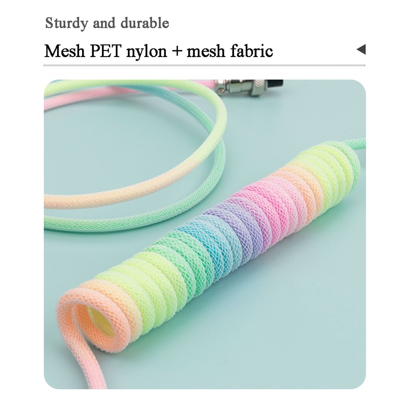 Kabel Colokan Udara RGB Mempesona Glowing Kabel Colokan Navigasi Keyboard Mekanik Gaming Kabel Data Bercahaya Kabel Data Pegas Warna-Warni 3M