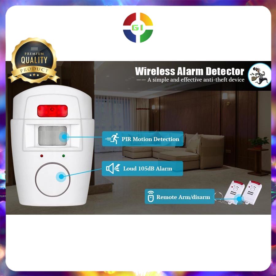 Alarm Anti Maling Infrared PIR Sensor Gerak 2 Remote White