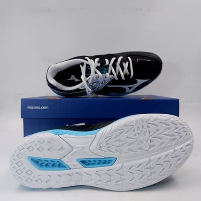Sepatu Volley Mizuno Thunder Blade 2 Black White Blue V1GA197025 Ori