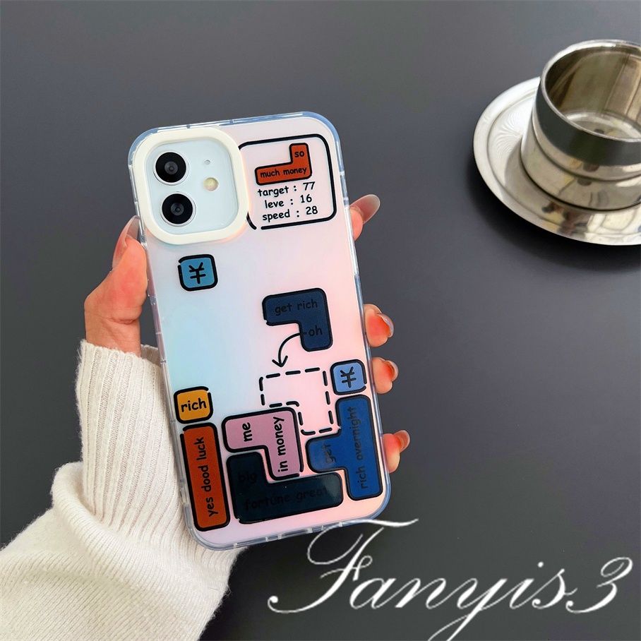 Compatible For IPhone 14 13 12 11 Pro Max X XR Xs Max 8 7 Plus SE 2020 Kompatibel Untuk Game Tetris IMD Laser Gradiasi Ponsel Case TPU Lembut Shockproof Cover Pelindung