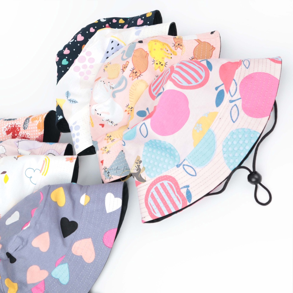 Topi Bucket Anak Tali Sublim Rayon Motif Gambar Lucu Makassar Gowa