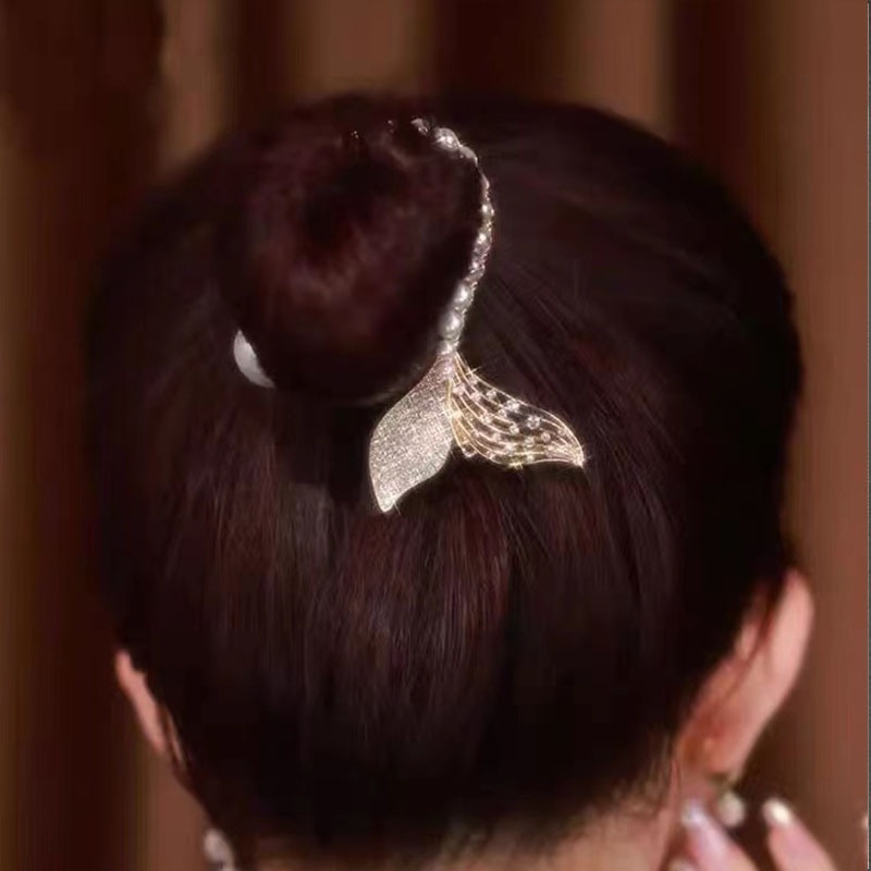 Indah Trendi Baru Ekor Ikan Imitasi Mutiara Rambut Cakar Klip Wanita Gadis Temperamen Elegan Berlian Imitasi Ponytail Bun Gesper Jepit Rambut Aksesoris Rambut