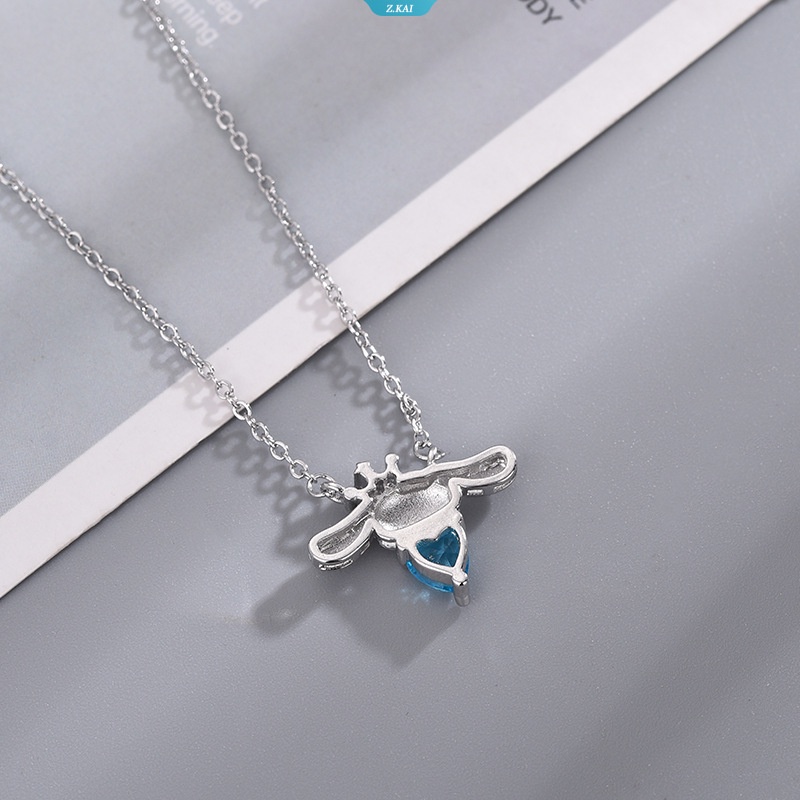 Kawaii Sanriod Anime Series Cinnamoroll Aquamarine Heart Kalung Gadis Jantung Fashion Smart Sweet Pendant Klavikula Rantai Hadiah [ZK]