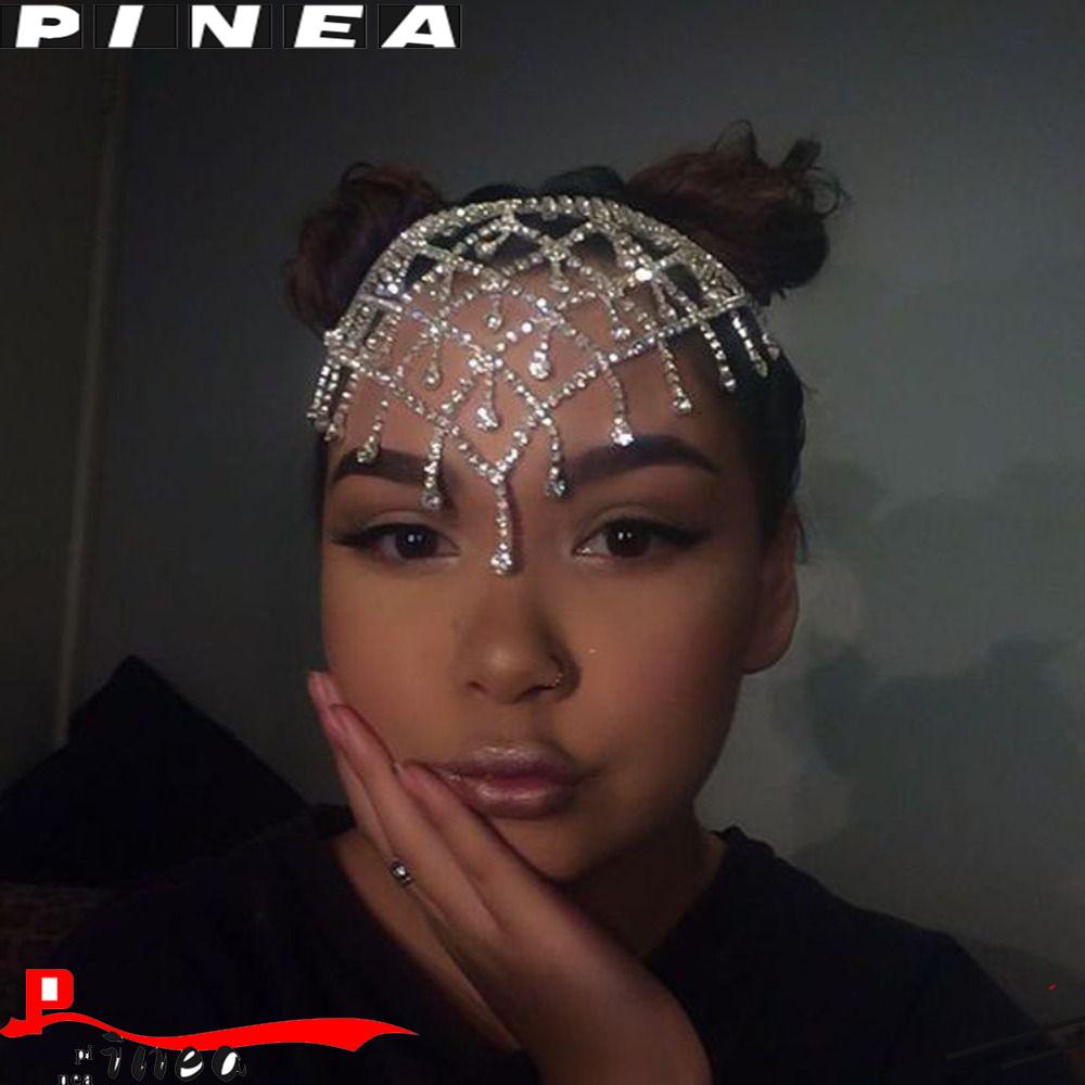 Nanas Berlian Imitasi Kepala Rantai Pernyataan Turban Hiasan Kepala Warna Emas Perhiasan Rambut Pengantin Kristal Berlian Imitasi