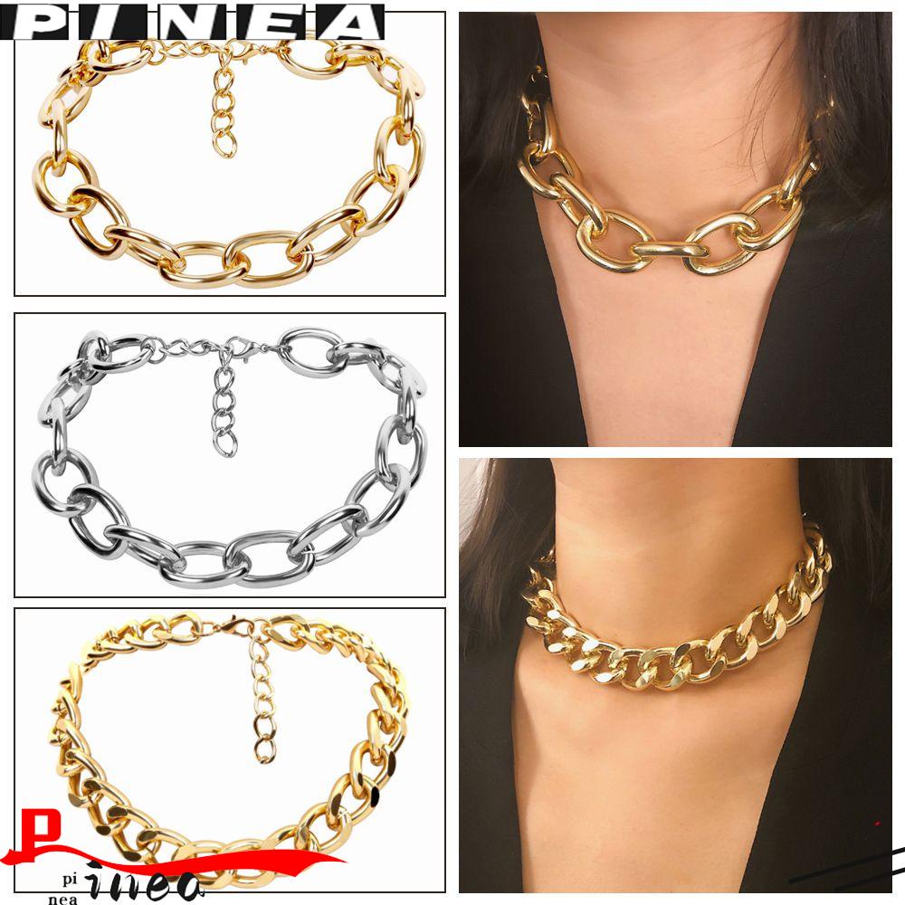 Pernyataan Perhiasan Choker Nanas Rantai Kaitan Warna Silver Gold