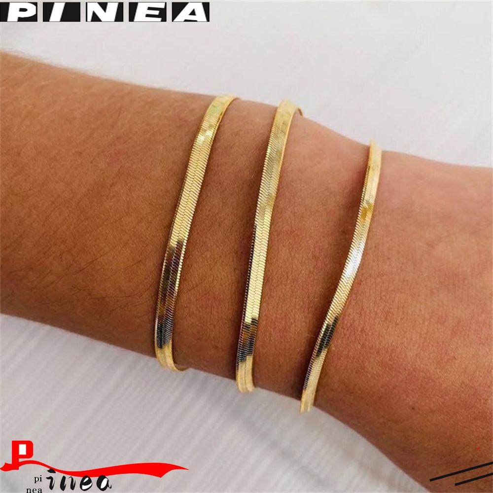 Nanas3 /4 /5mm Gelang Rantai Ular Lapis Emas Anti Karat Minimalis Perhiasan Hadiah Herringbone Link Bracelet