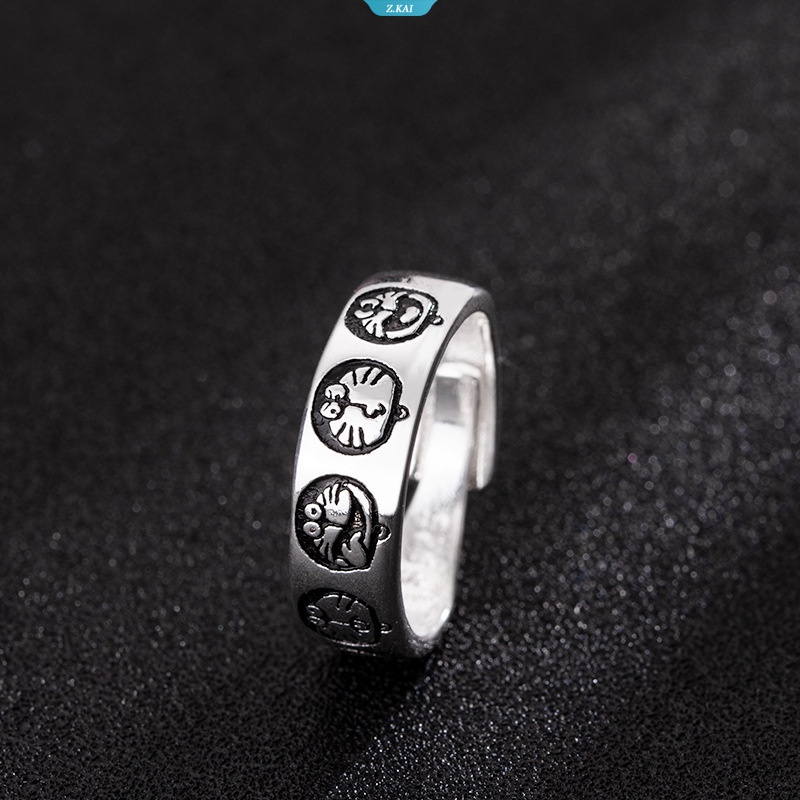 Doraemon Cincin Sterling Silver Kartun Kawaii Terbuka Cincin Ins Baru Fashion Pribadi Indeks Cincin Beri Hadiah Untuk Teman [ZK]