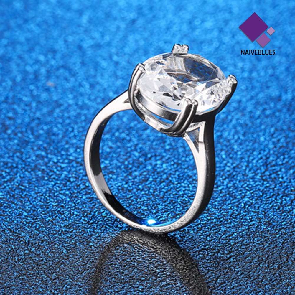&lt; Naiveblues &gt; Glitter Oval Potongan Berlian Imitasi Bertatahkan Cincin Pengantin Pernikahan Pertunangan Hadiah