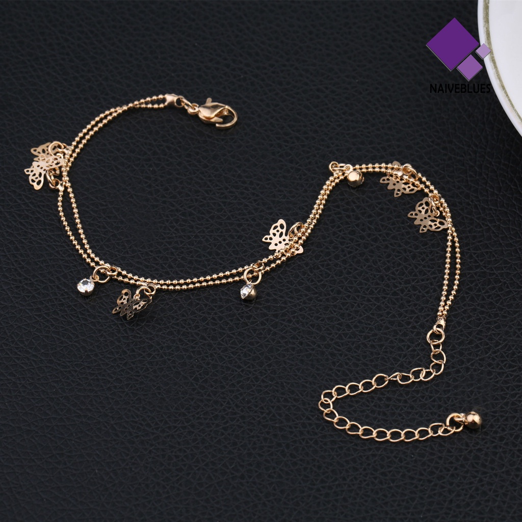 &lt; Naiveblues &gt; Gelang Kaki Liontin Kupu-Kupu All-Match Alloy Double-Layer Anklet Untuk Kantor