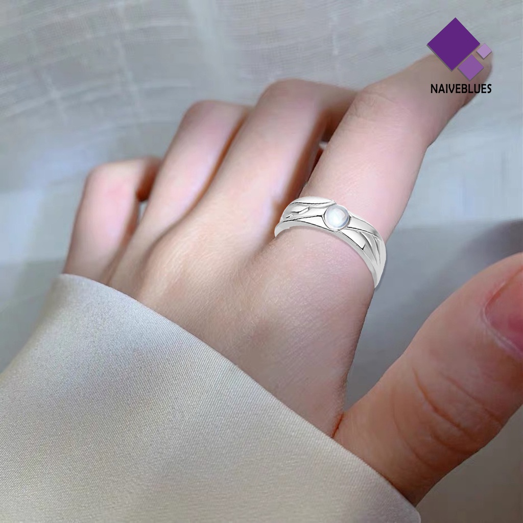 &lt; Naiveblues &gt; Cincin Couple Vintage Glazed Black White Faux Moonstone Adjustable Design Hias Mahasiswa Trend Ring