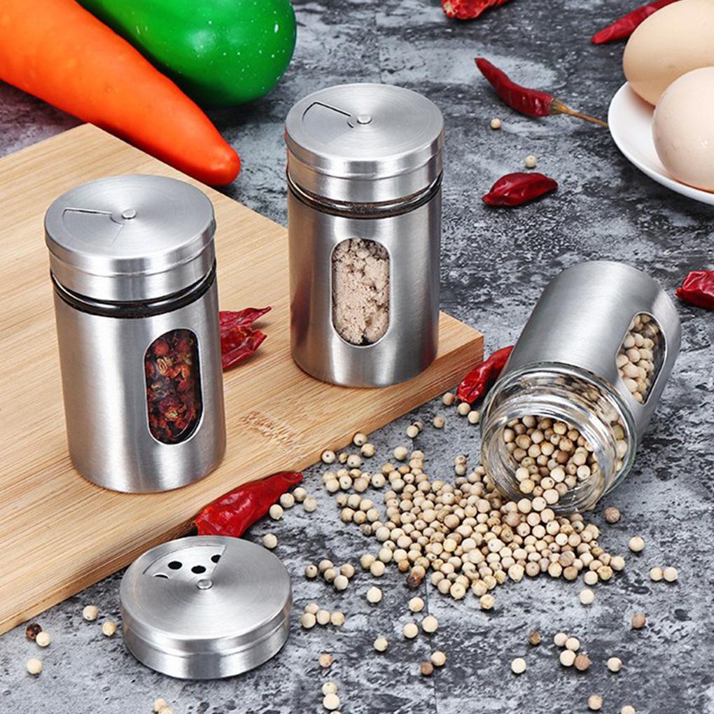 Spice Shaker 304kotak Bumbu Kaca Stainless Adjustable Tusuk Gigi Dapur Toples Lada