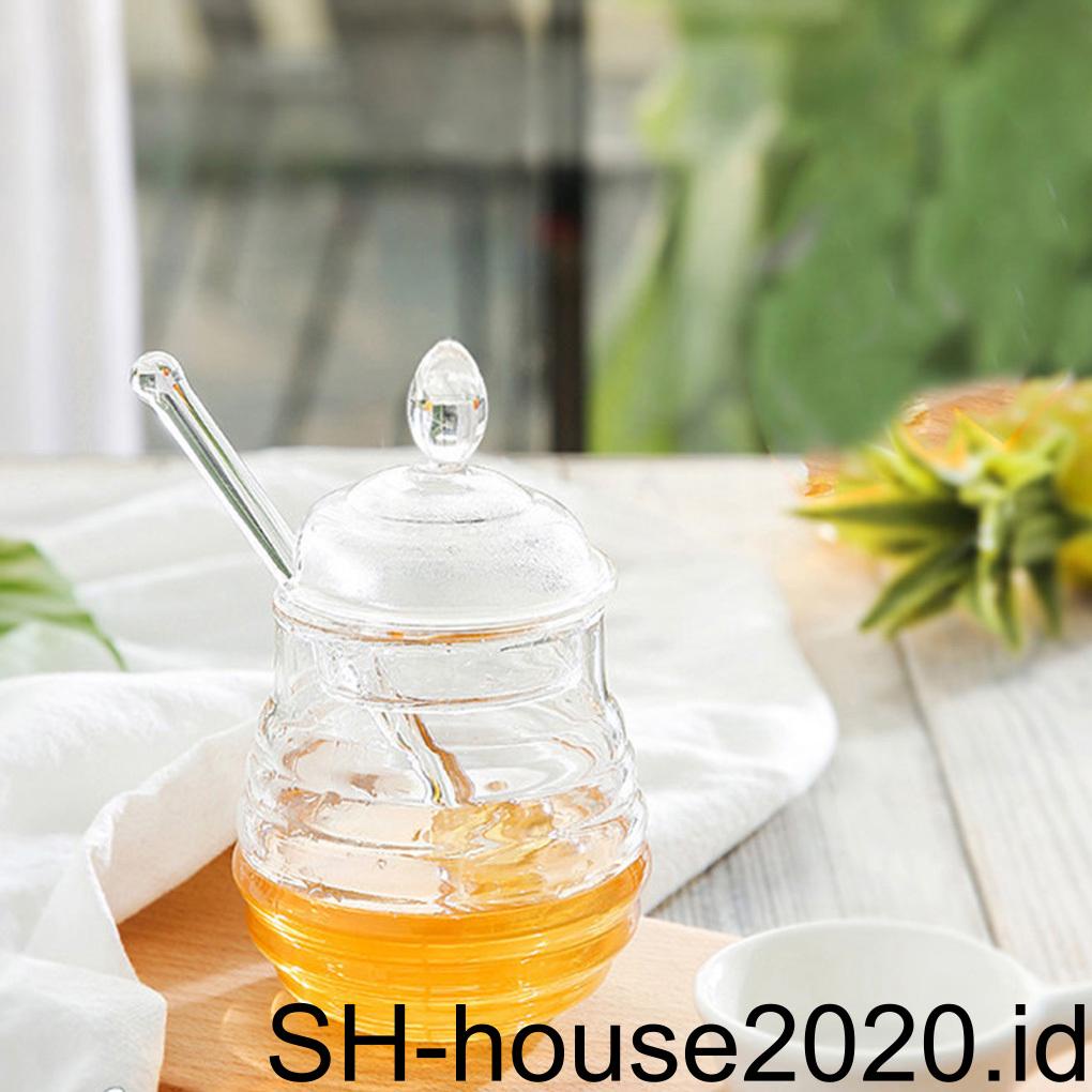 Toples Madu 245ML Bening PS Honey Storage Pot Dengan Tutup Gayung Wadah Sirup Dapur Set Perlengkapan Rumah