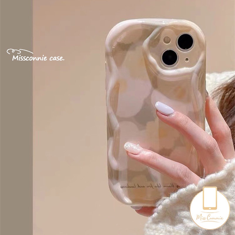 IPHONE Ins Musim Semi Segar Bunga Case Kompatibel Untuk Iphone11 14 12 13 Pro Max 7Plus XR X7 8 6s 6 Plus XS Max SE 2020 3D Bergelombang Tepi Melengkung Shockproof Lembut Mengkilap Penutup Belakang