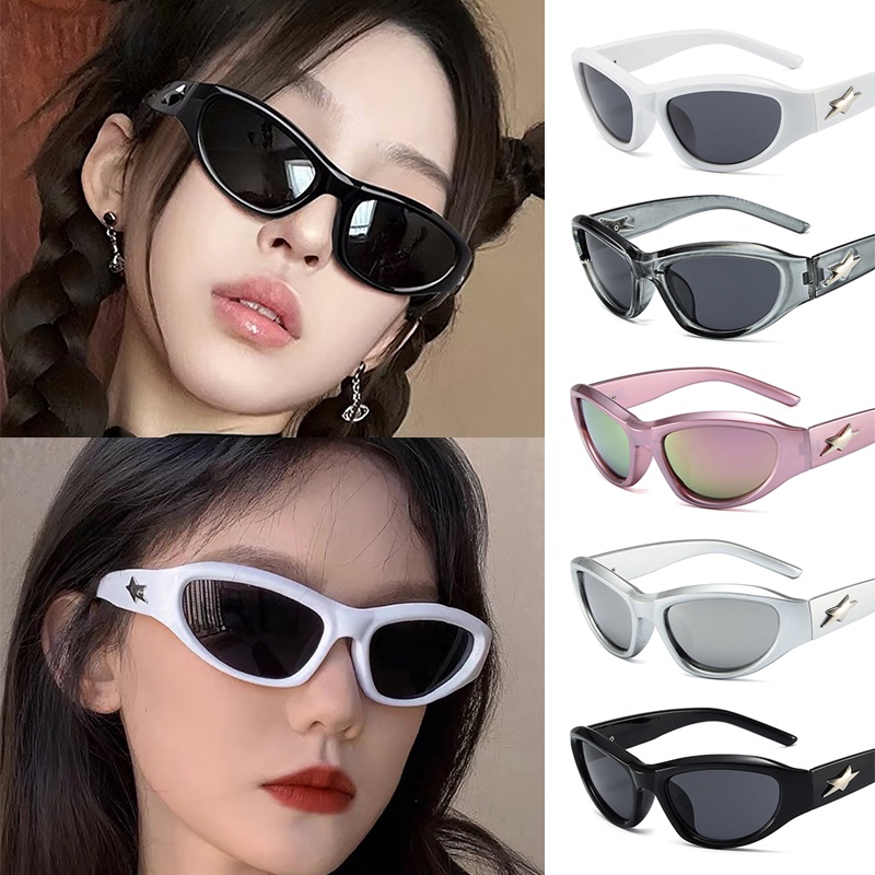 Wanita Gaya Vintage Bingkai Kecil UV400 Kacamata Hitam Untuk Pria Wanita Punk Warna Murni Berujung Lima Bintang Eyewear