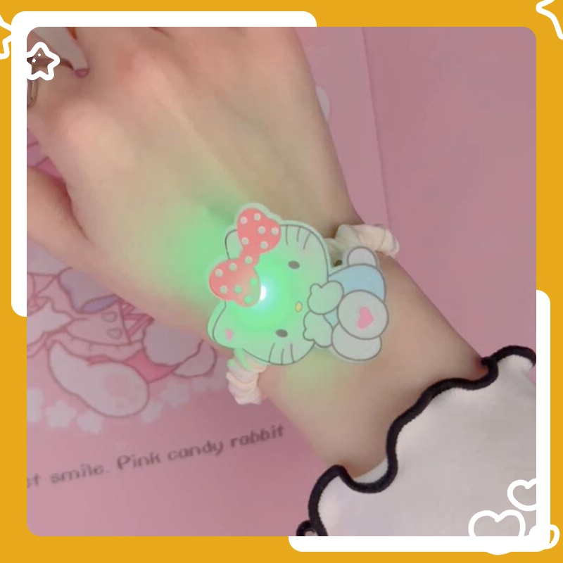 LED Ikat Rambut Satin sanrio Hiasan Kepala Kartun Bercahaya Kuromi/Melody Karet Gelang Usus Besar Tali Rambut Elastis Karet Gelang Kecil - SG