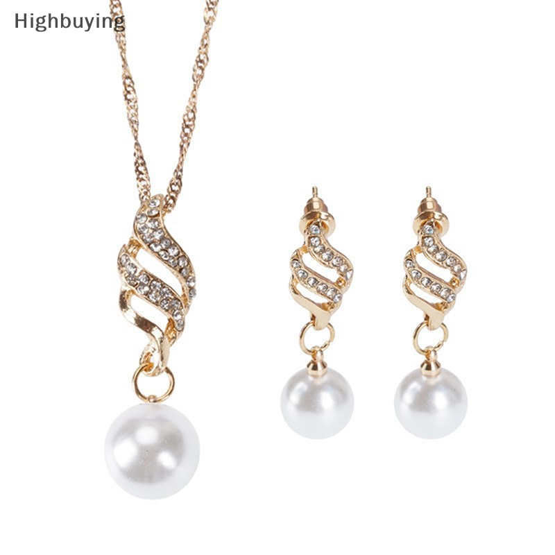 Hbid 3pcs/Set Mutiara Imitasi Liontin Kalung Anting Set Wanita Berlian Imitasi Pernikahan Perjamuan Pesta Perhiasan Set Aksesoris Hadiah Glory