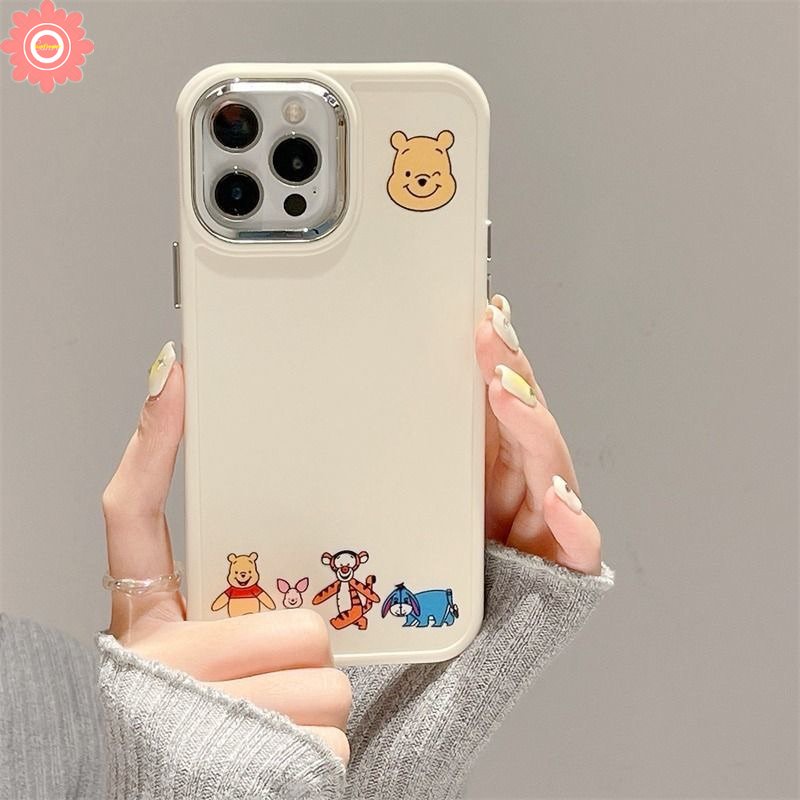 Caroon Cute Disney Mickey Minnie Mouse Winnie The Pooh Bear Case Kompatibel Untuk IPhone 7plus 14 11 12 13 Pro MAX X XR 7 8 Plus XS MAX 8plus Plating Metal Frame Lensa Soft Cover