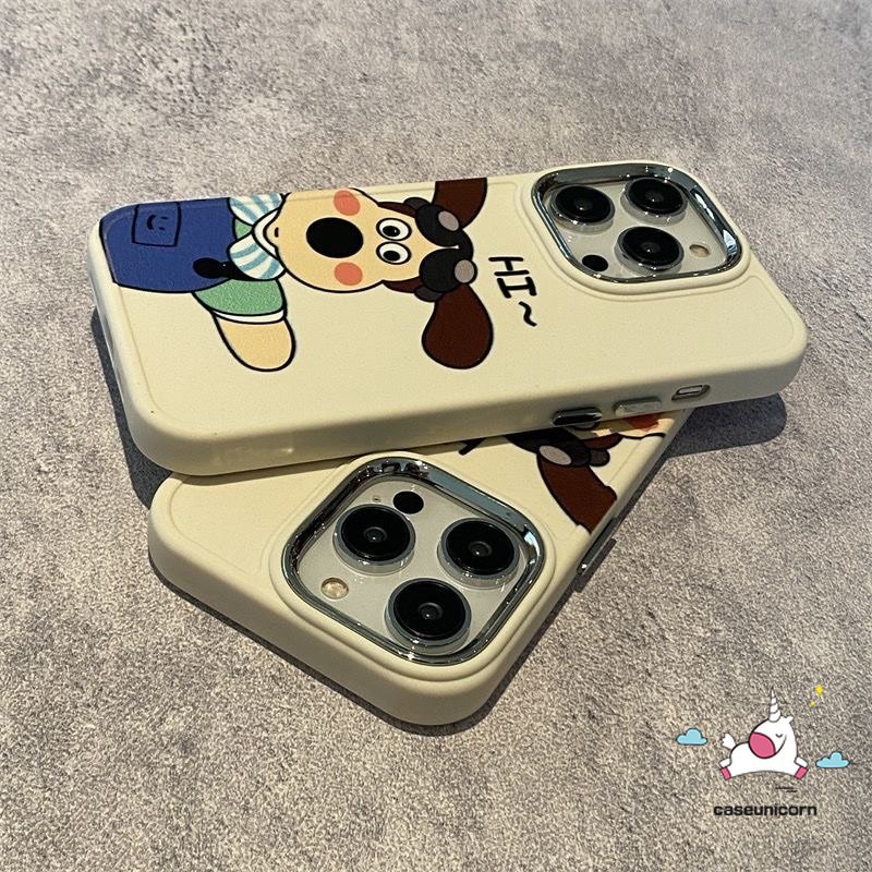 IPHONE Casing Frame Lensa Logam Plating Mewah Kompatibel Untuk Iphone11 12 14 13 Pro MAX XR 7 8 Plus 7plus 8plus X XS MAX Kartun Wallace Dan Gromit Electroplate Lembut 3D Penutup Mainan Anjing Lucu