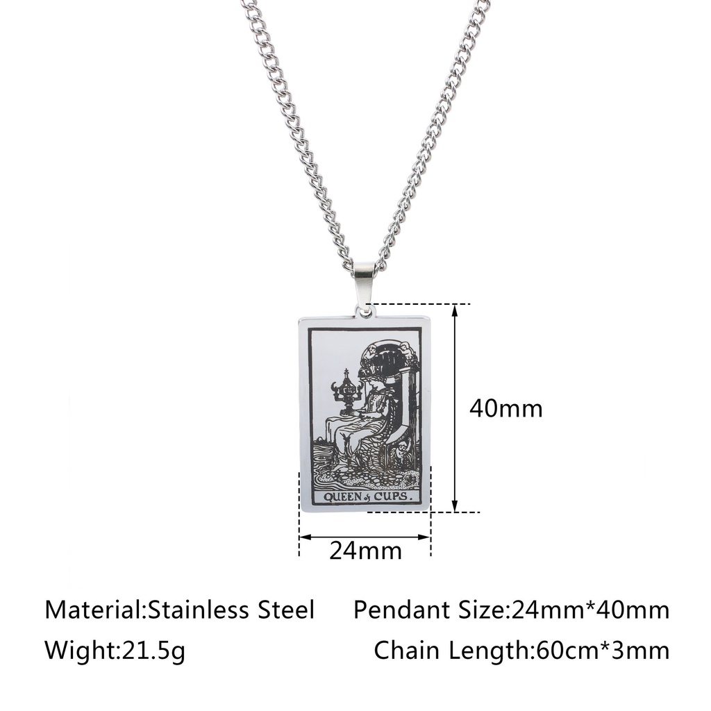 [X C Kalung] Emas &amp; Perak Baru Hip-hop Punk Retro Waite Holy Grail Tarot Queen ​​Kalung titanium Steel Liontin Anti Karat Untuk Pria Dan Wanita Hadiah Liburan Permata