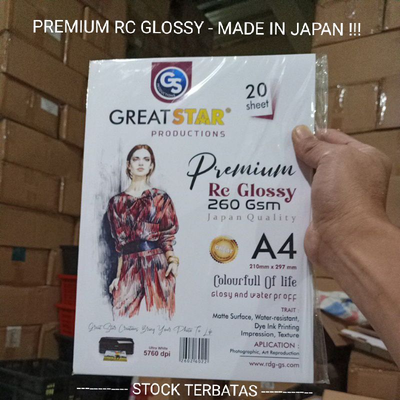 

PREMIUM RC GLOSSY JAPAN QUALITY WATER PROFF A4/20LEMBAR