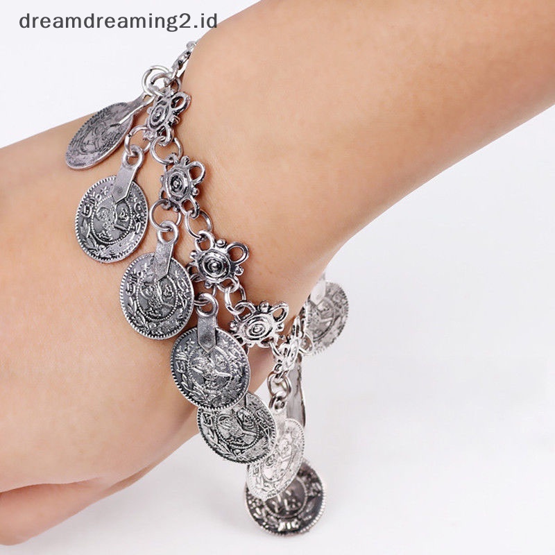 (drea) Gelang Kaki Koin Boho Gypsy Antik Perak Gelang Kaki Rantai Wanita Perhiasan//