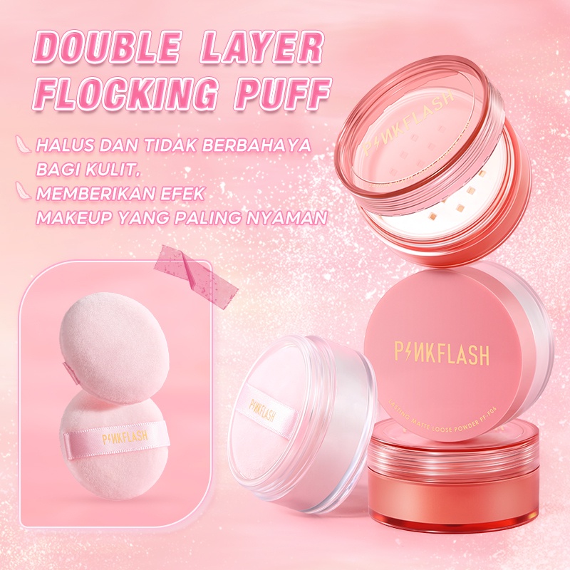 PINKFLASH 2 Pcs Face Makeup Set Matte Oil Controller Loose Setting Powder + Hydrating Setting Spray Matte Finish Long Lasting