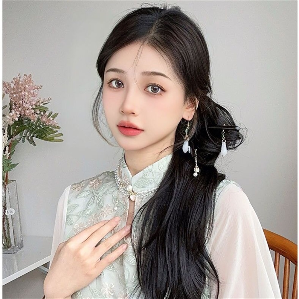 Wig Ponytail Wanita Gadis Gaya China Dengan Klip Menggenggam Simulasi Alami Ekstensi Rambut 43cm