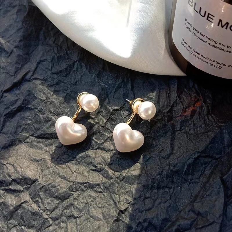 S925 Perak Jarum Cinta Sederhana Anting Mutiara Anting Gadis Anting