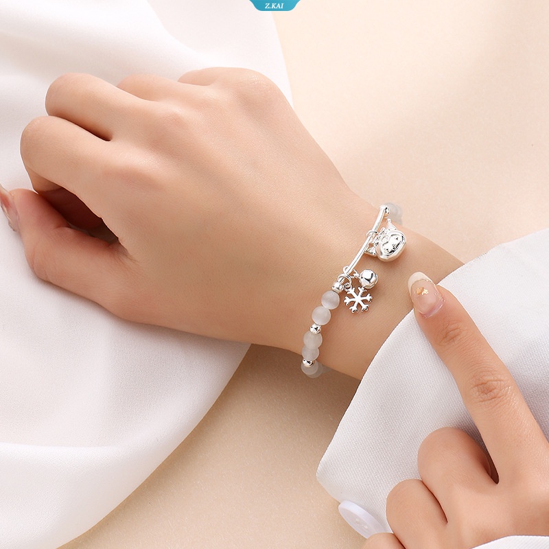 Baru Korea Opal Manik-Manik Kuromi Snowflakes Gelang Untuk Wanita Batu Alam Mata Kucing Bell Liontin Gelang Sahabat Perhiasan Hadiah [ZK]