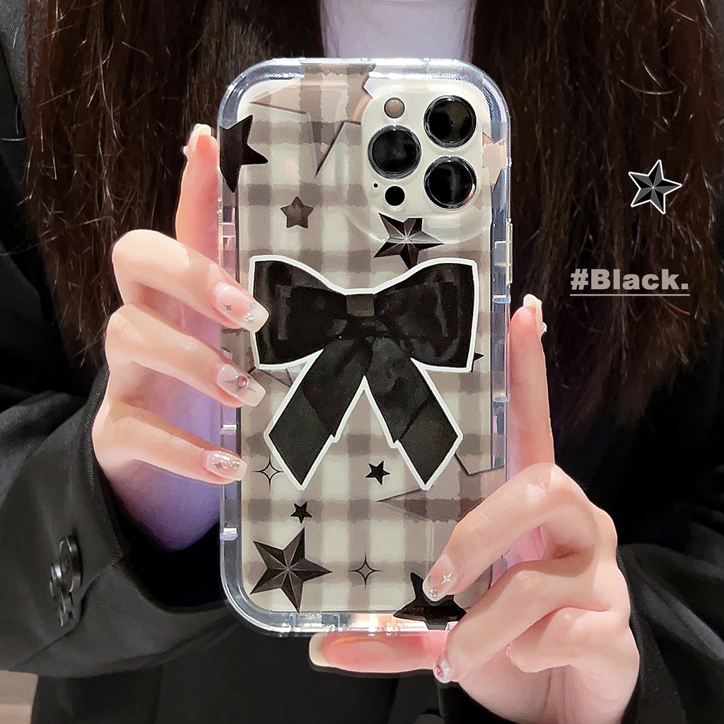 IPHONE Ins Black Bow Silicone Case Untuk Iphone14 11 12 13 PRO MAX Casing Cover Pelindung AT0266