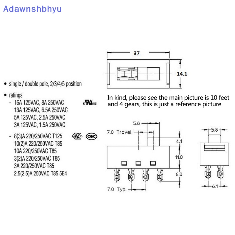 Adhyu 16A Saklar Toggle 4-Speed Toggle Switch 10Pin Arus Tinggi Saklar Empat Kecepatan Saklar Slide Pengering Rambut DSE-2410 ID