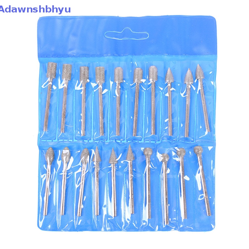 Adhyu 20Pcs 3mm Shank Diamond Grinding Burr Drill Bits Sets Untuk Perhiasan Rotary Tools ID