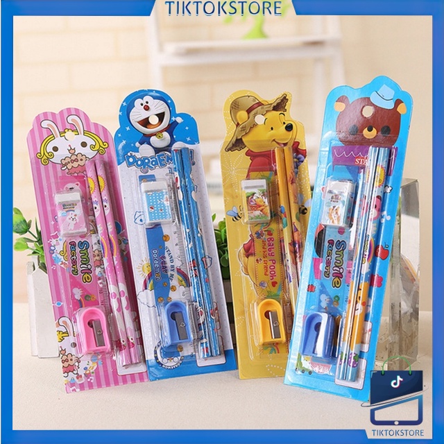 TIKTOK - D6121 Mini Stationary / Stationary Set 5 in 1 Karakter S5686 / Paket Alat Tulis / Alat Tulis Sekolah / Set Alat Tulis Pensil