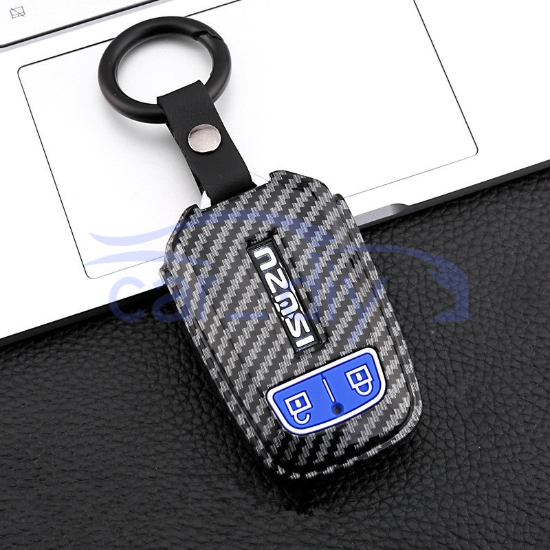 Carbon Fiber ABS Key Case Penutup Remote Mobil Silikon Dengan Gantungan Kunci Untuk Isuzu MUX MU-X D-MAX Pelindung Shell Holder