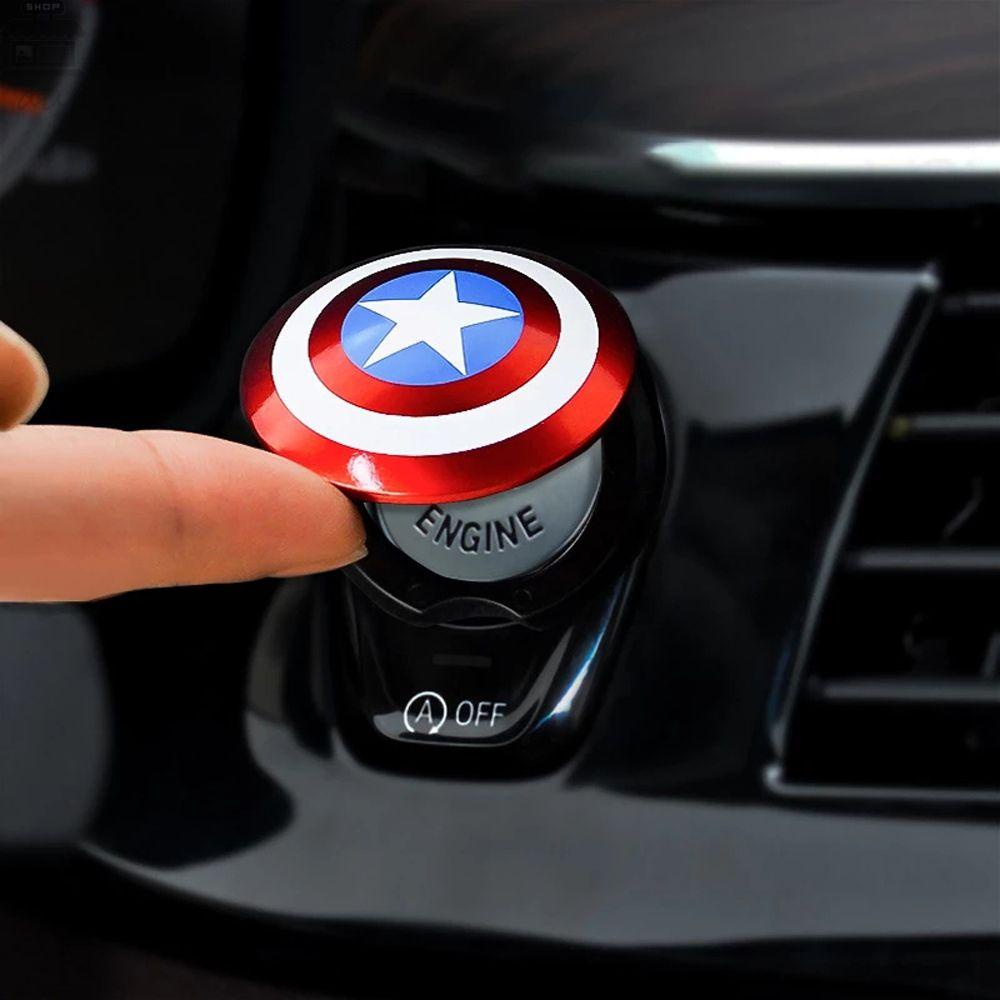 Augustina Marvel Captain America Aksesoris Mobil Car-styling Tombol Start Pengapian Dekoratif Saklar Saklar Dekoratif Penutup Start Mesin