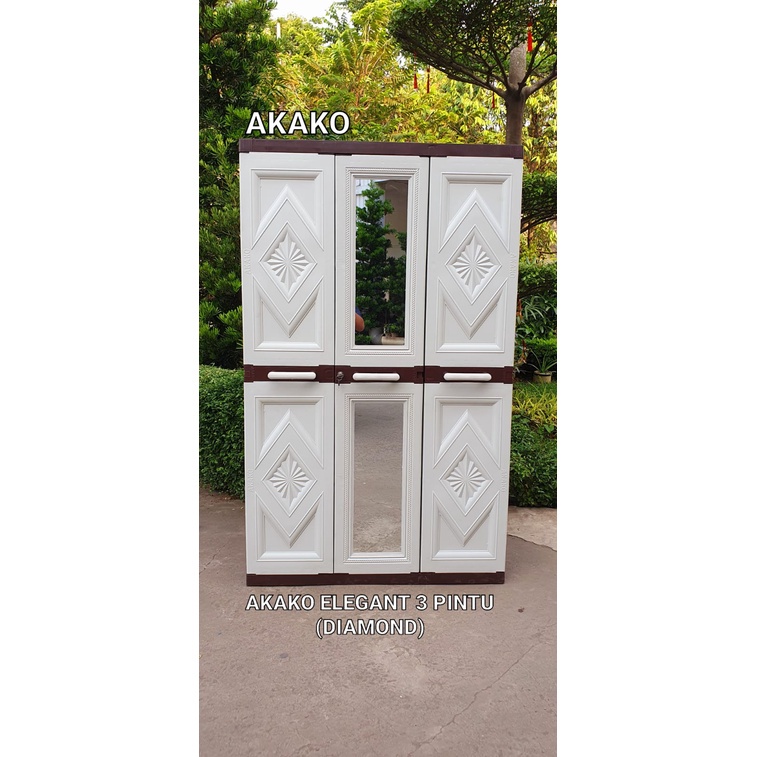 JUMBO LEMARI PLASTIK AKAKO ELEGANT 3 PINTU KACA LP3EP PREMIUM LEMARI GANTUNG KACA FULL KUNCI